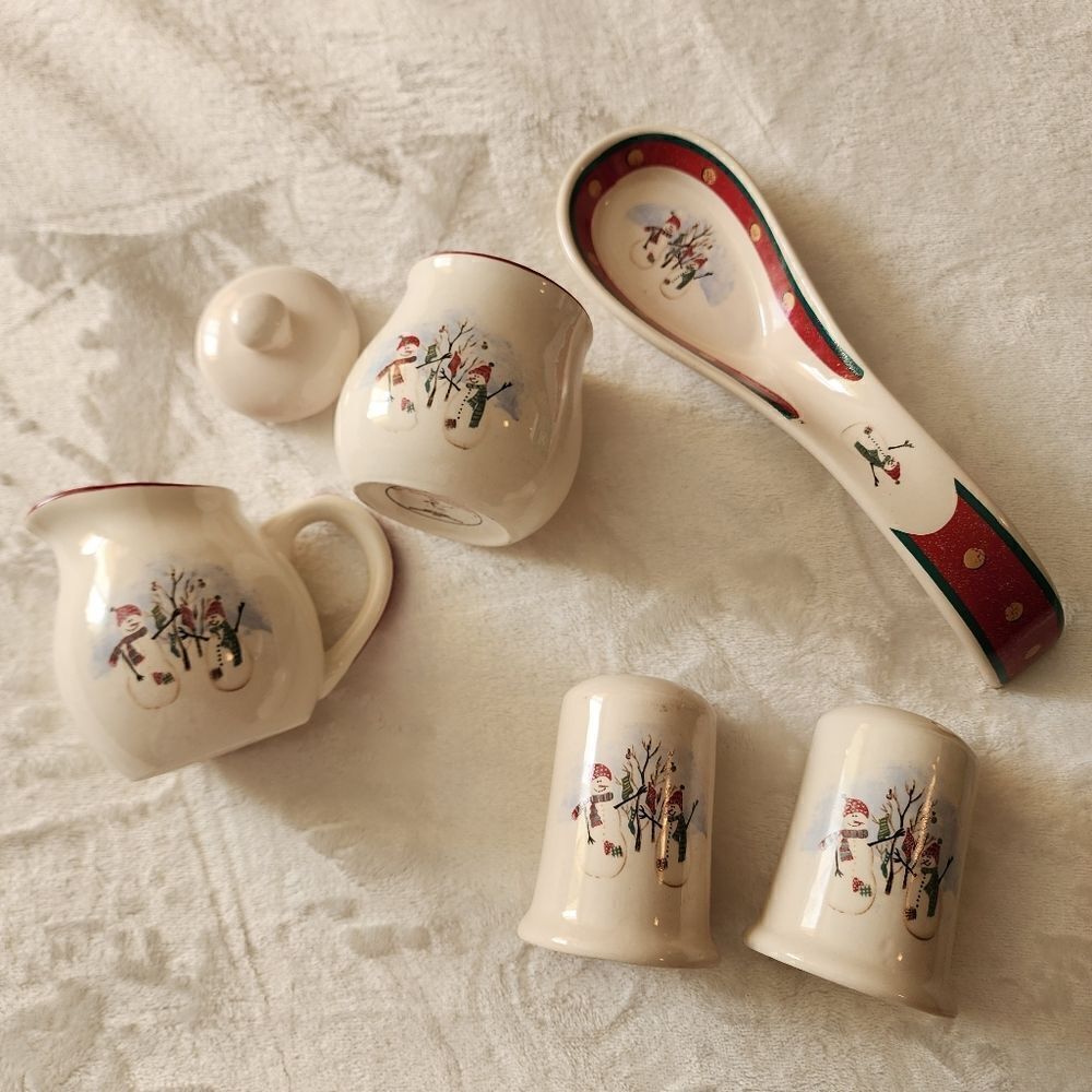 Royal Seasons 5 Piece Stoneware Christmas Snowmen Table Top Set